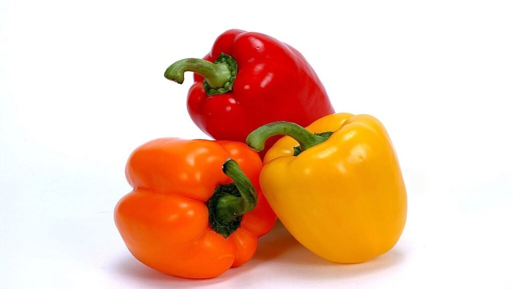 Seedless bell peppers (any color), a crunchy, vitamin-packed veggie for dogs. 