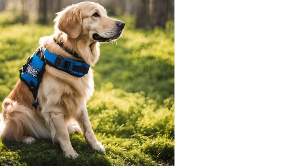 A Golden Retriever dog as a search and rescue worker. 