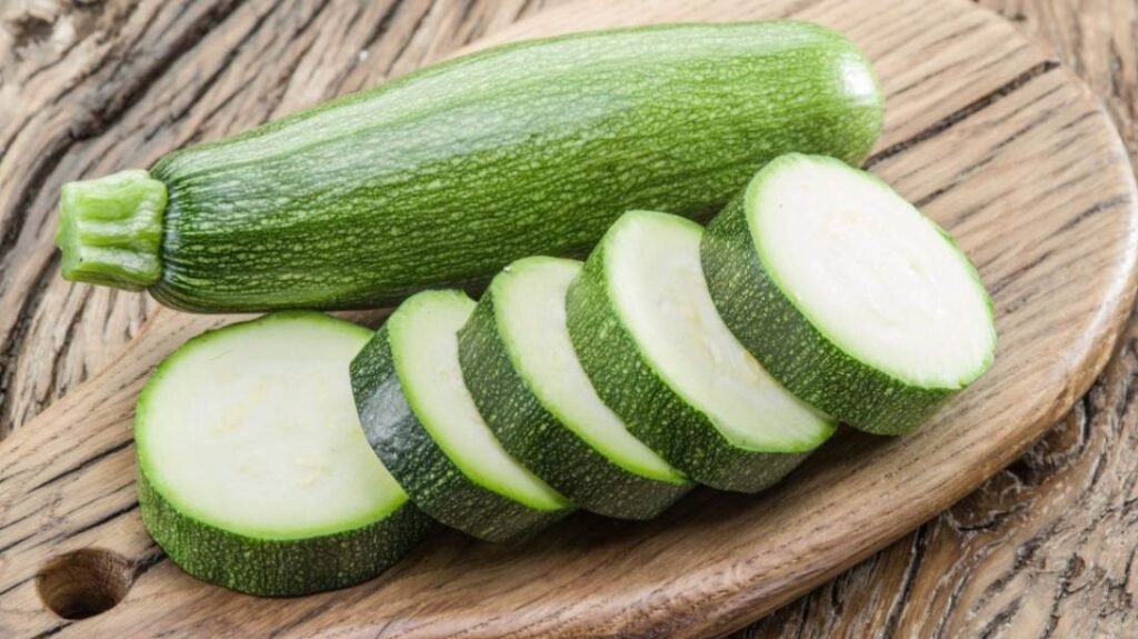 Low-calorie zucchini that is rich in vitamins and safe for dogs to consume.